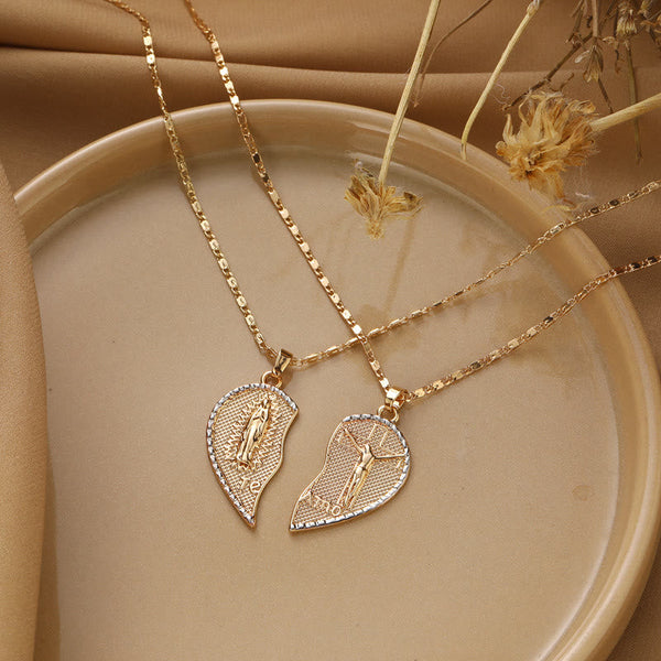 the Our Lady of Guadalupe & Crucifix 2-in-1 Heart Stacking Necklace