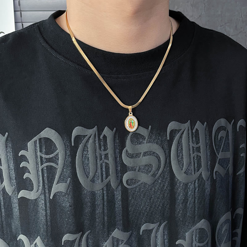 the Our Lady of Guadalupe Snake Bone Chain Colorful Necklace