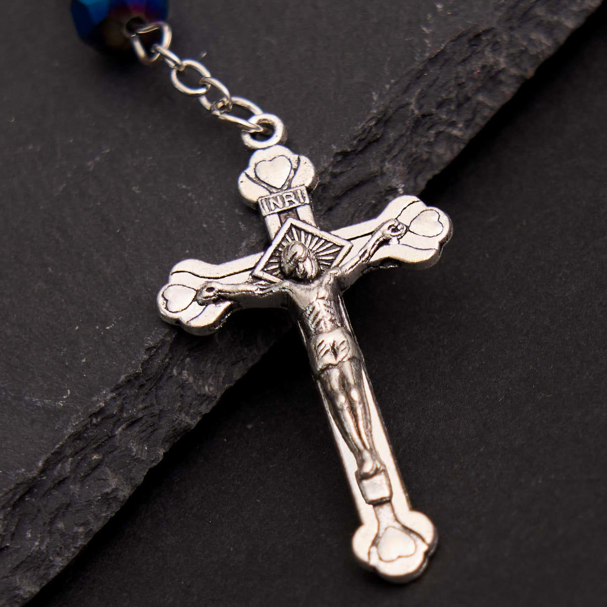 Blue Crystal Gemstone Virgin Mary Bracelet Rosary