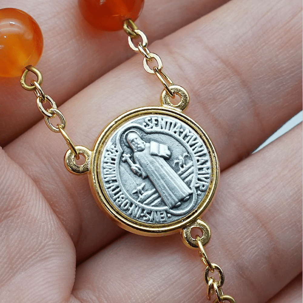 Natural Agate Rosary with St. Benedict & Crucifix