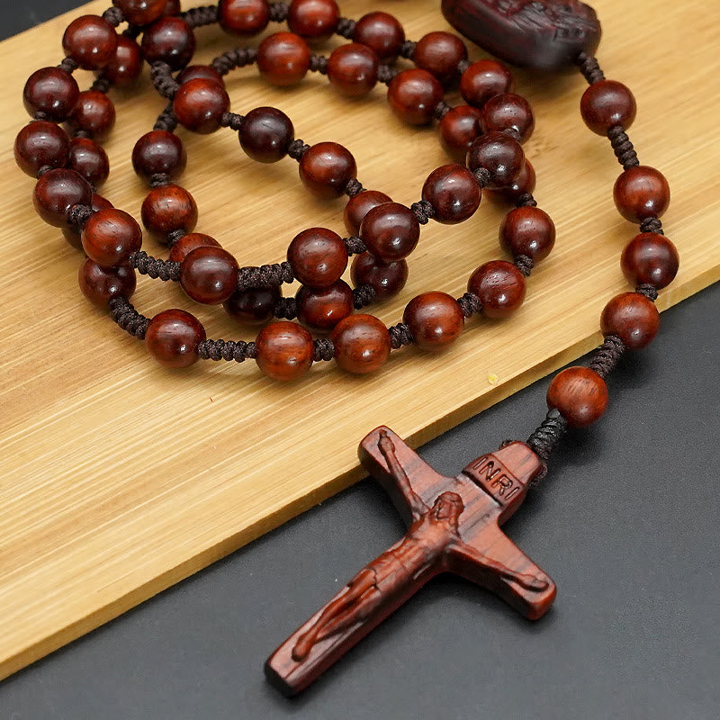Wood Beads Crucifix Prayer Rosary