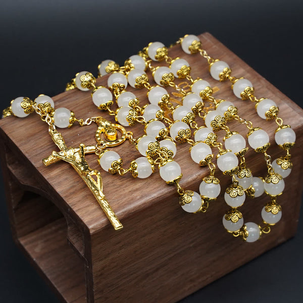 Faith & Charity: Natural White Chalcedony Catholic Rosary