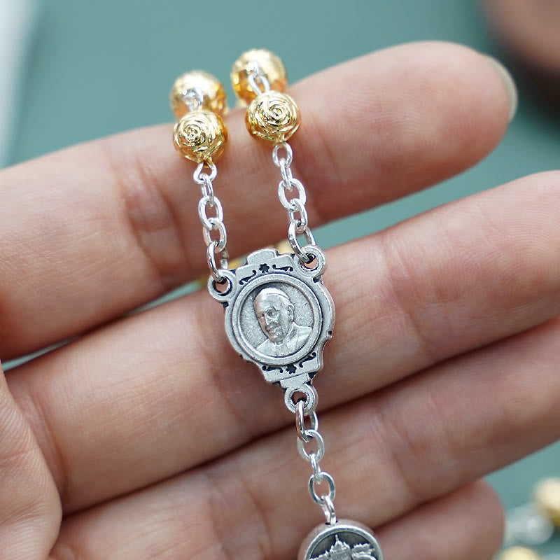 Handmade Alloy Gold Prayer Beads with Jesus Shepherd Crucifix Rosary