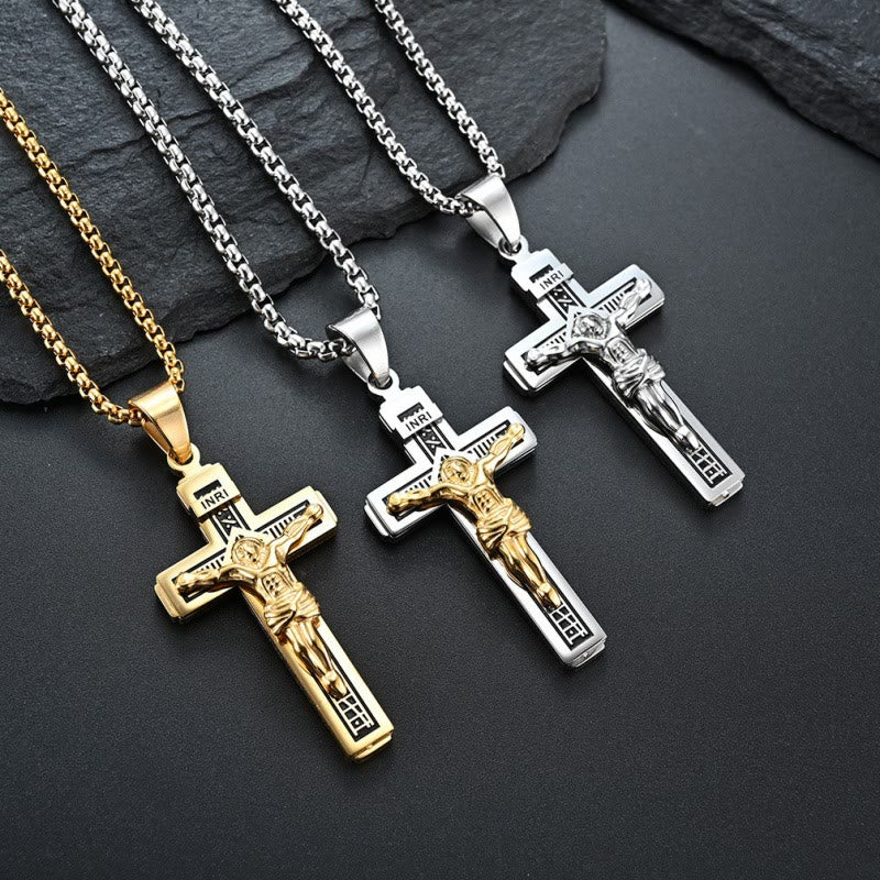 Crafted Jesus HeavySaint Crucifix Titanium Necklace