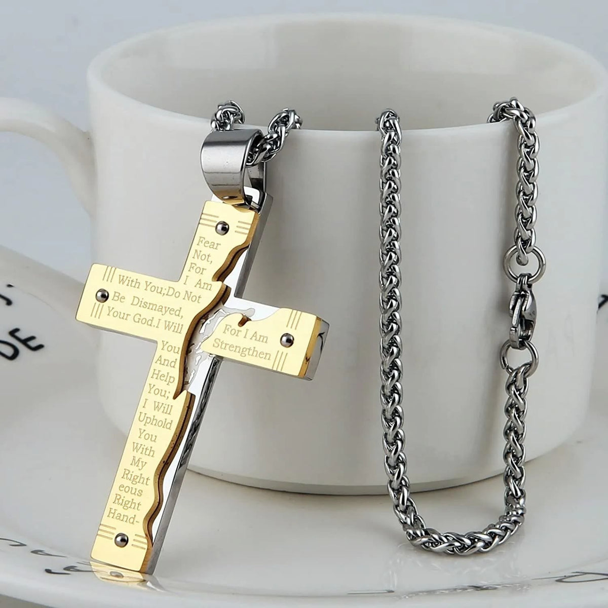 Jesus HeavySaint Crucifix Religion Cross Pendant Necklace