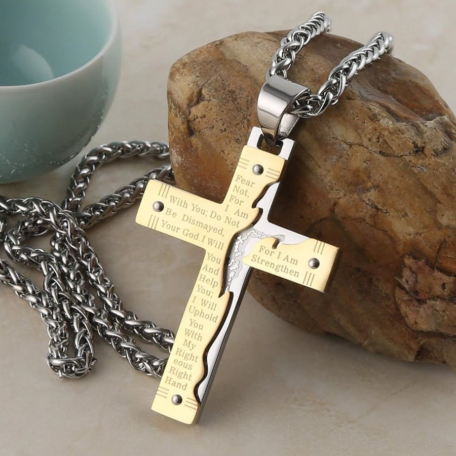 Jesus HeavySaint Crucifix Religion Cross Pendant Necklace