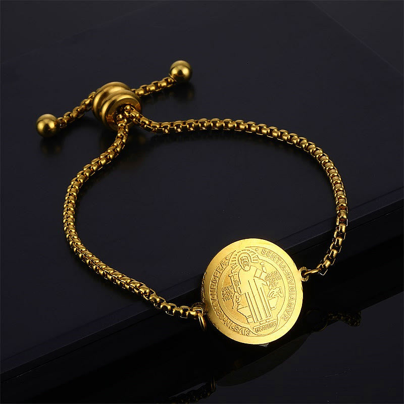 St. Benedict Engraved Medal Adjustable Bracelet