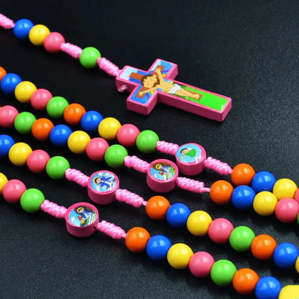 Colorful Round Beads Cross Pendant Children Rosary