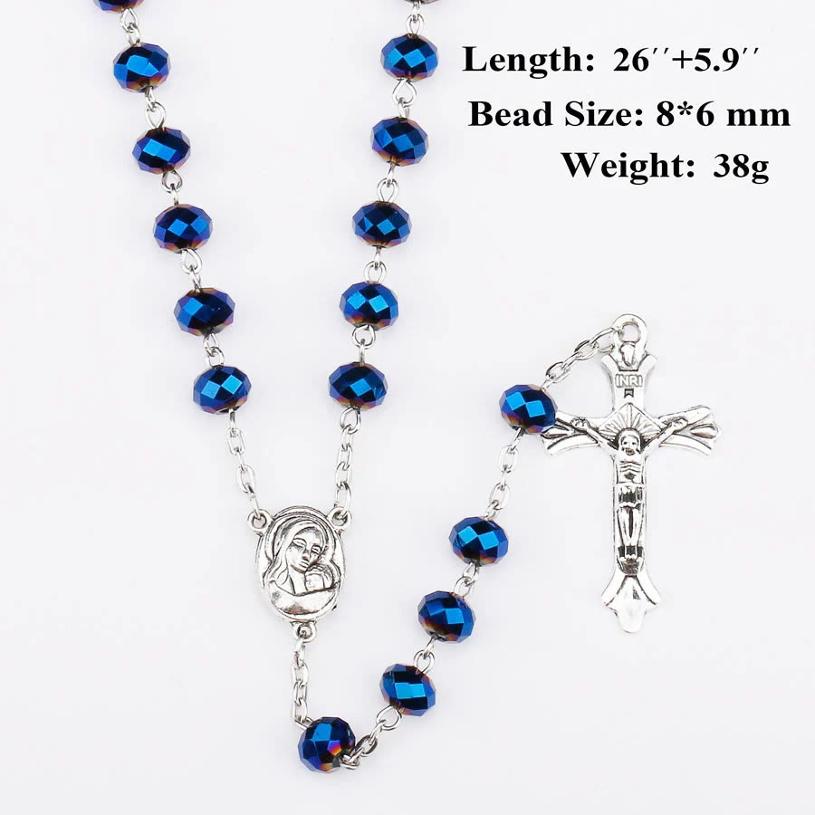 Deep Blue Holy Soil Medal Rosary
