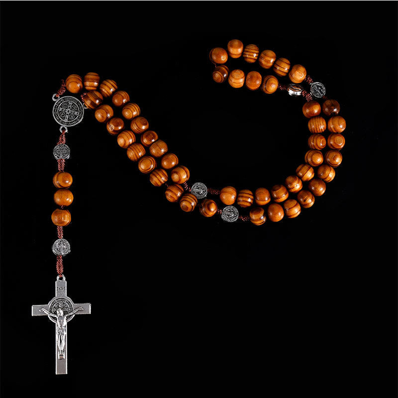 Classic Wood Rosary with St. Benedict Medal & Crucifix