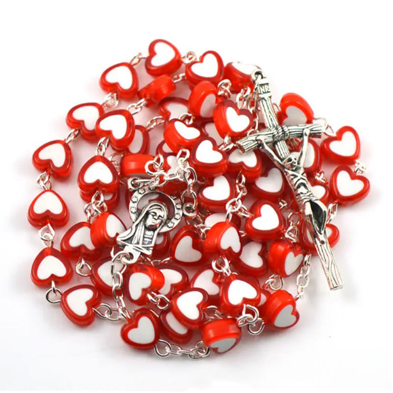 Colorful Jesus Cross Heart-shaped Rosary
