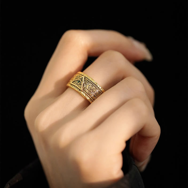 Retro Heavy Style Eye of God Pattern Golden Ring
