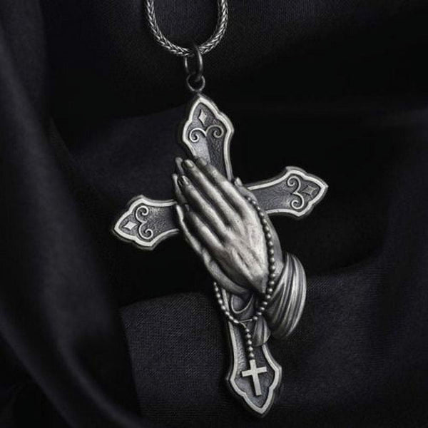 Classic Style Praying Hands Cross Pendant Titanium Necklace