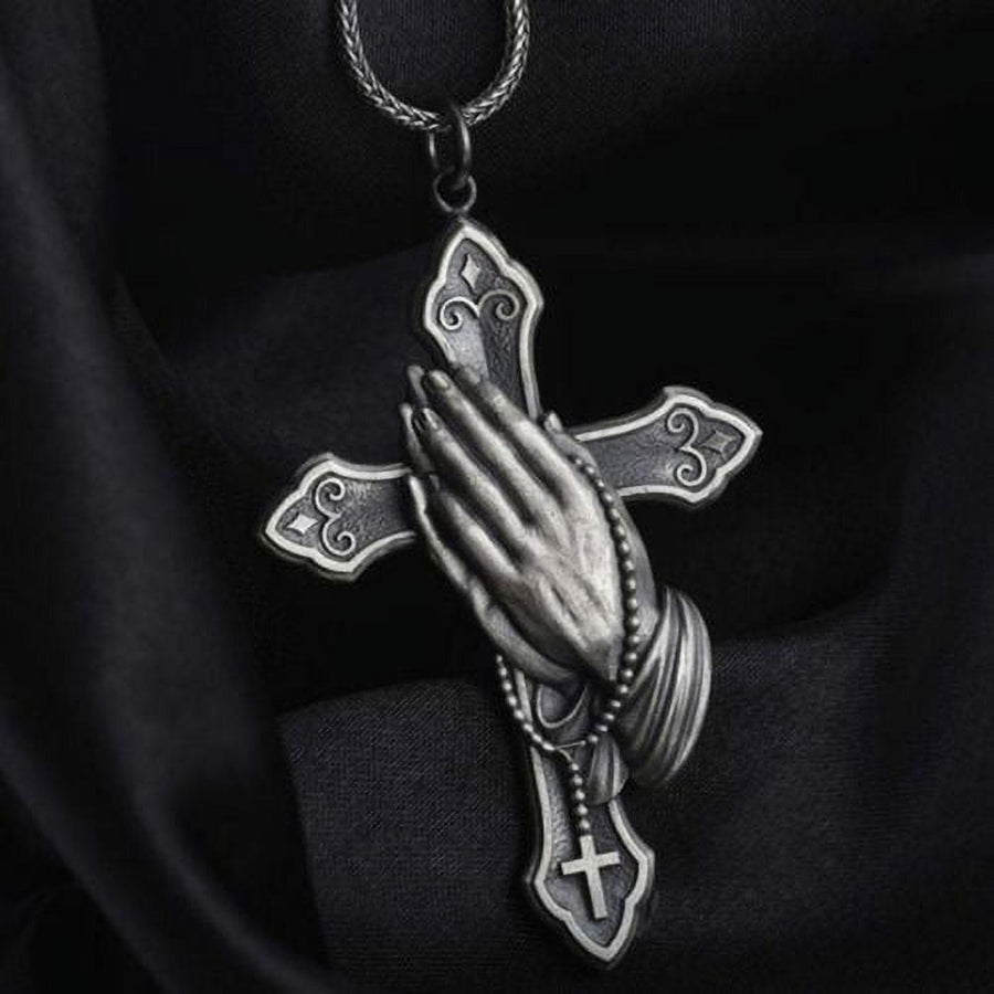 Classic Style Praying Hands Cross Pendant Titanium Necklace