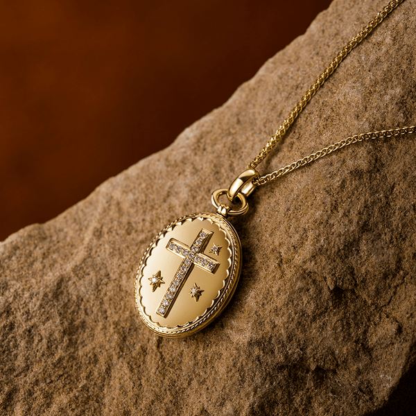 18K Gold Diamond-set Modern Style Cross Treasure Box Pendant Necklace