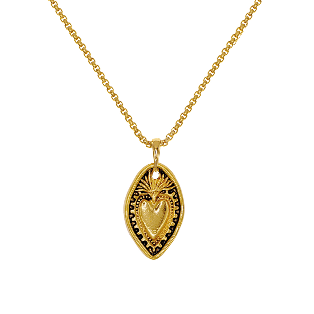 24K Copper Gold Plated Retro Style Heart Shield Handmade Pendant Necklace