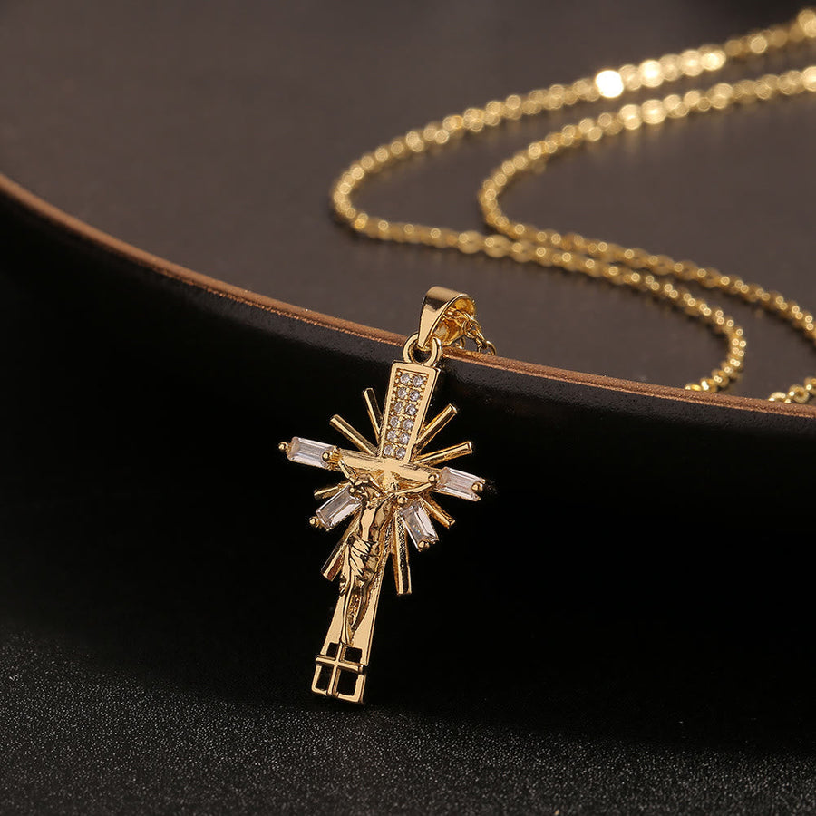 Lightweight Luxury Style Crucifix with Diamonds Pendant Necklace