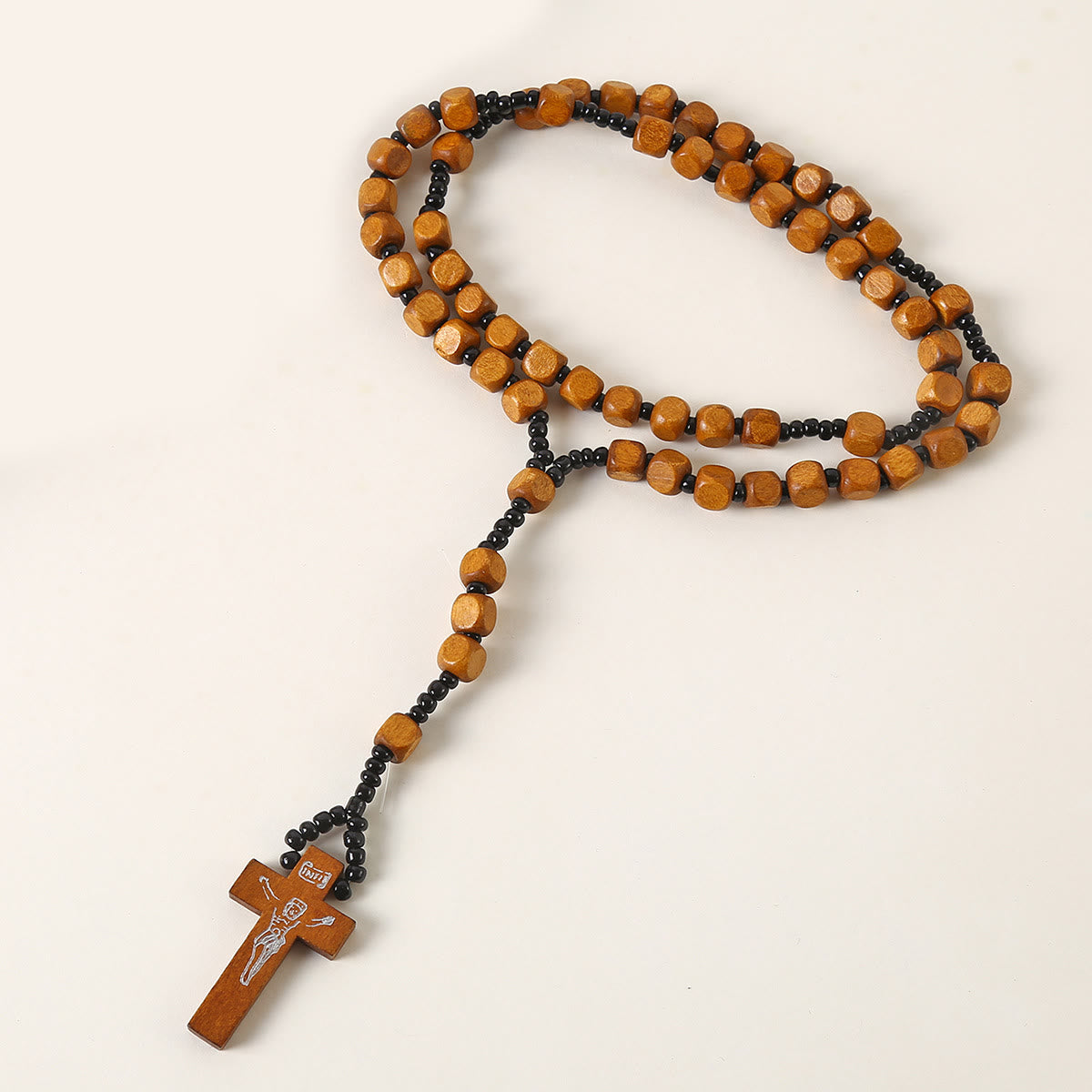 Crucifix of 8 mm Square Multicolor Wood Nylon Cord Rosary(3 COLOR)
