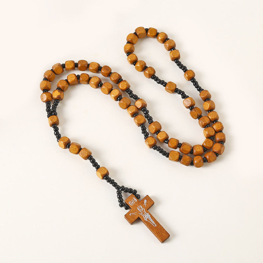 Crucifix of 8 mm Square Multicolor Wood Nylon Cord Rosary(3 COLOR)