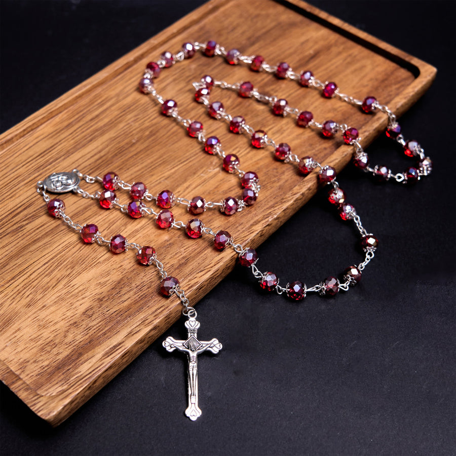 Madonna and Child & Crucifix of 6 mm Polyhedron Multicolor Crystal Alloy Chain Rosary