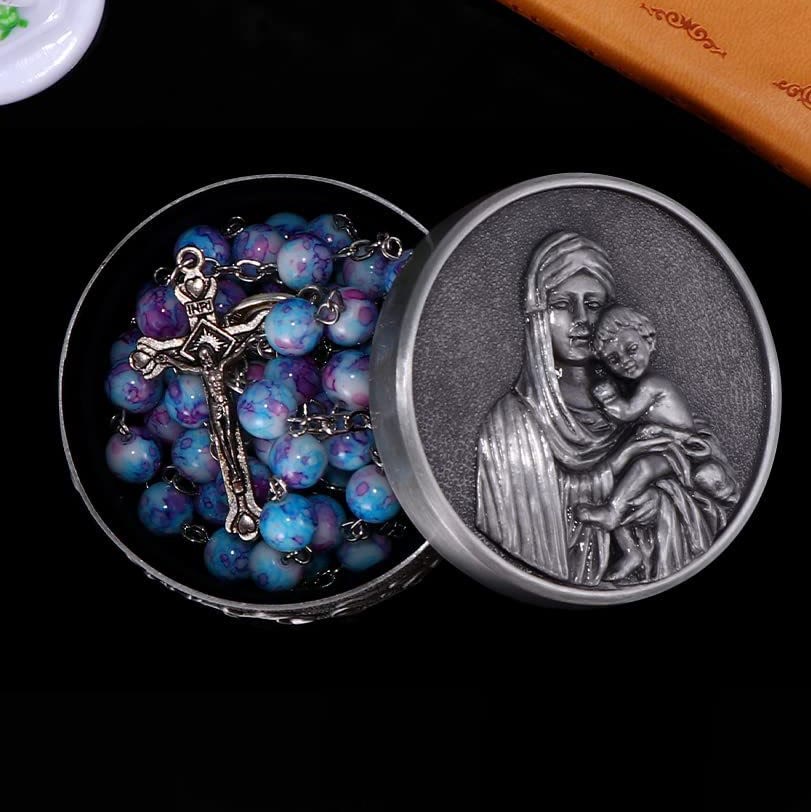 Madonna and Child & Crucifix of 8 mm Round Multicolor Acrylic Alloy Chain Rosary
