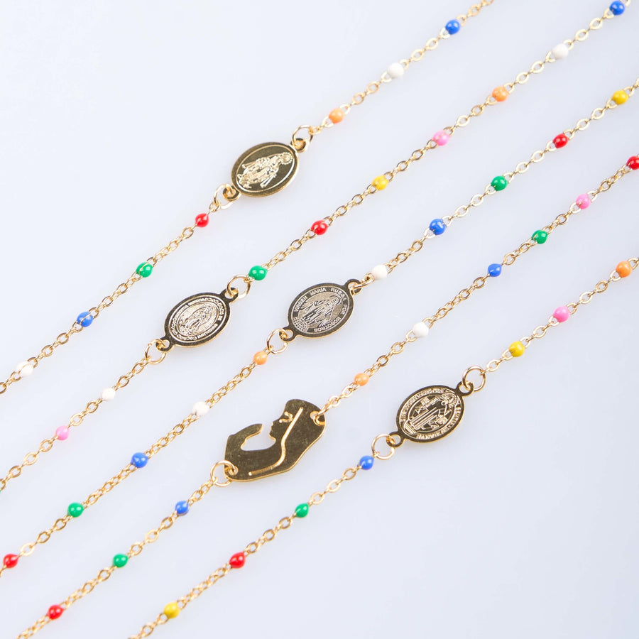 Fresh Elegant Style Colorful Clavicle Chain Necklace with Cross & 5 Medals Options