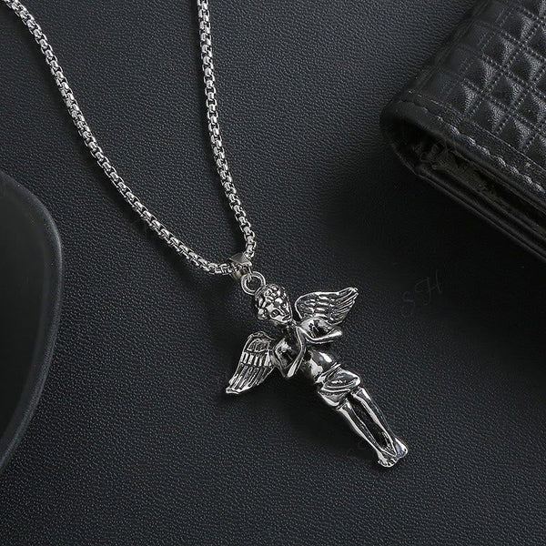 Retro Hip-hop Style Short Wings Angel Alloy Pendant Necklace