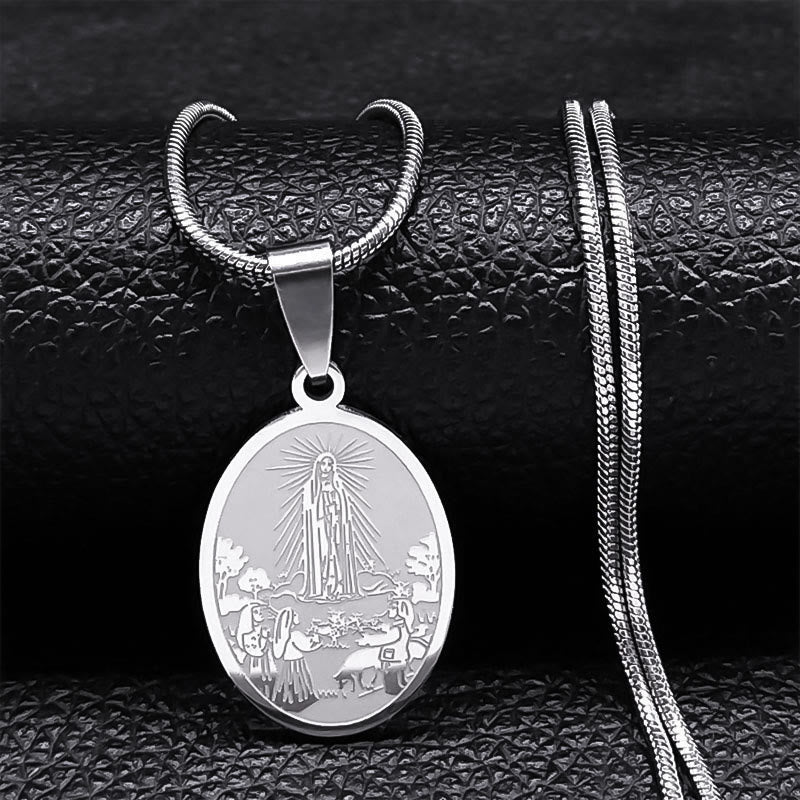 Classic Style Our Lady of Fatima Pendant Crafted Blessing Necklace