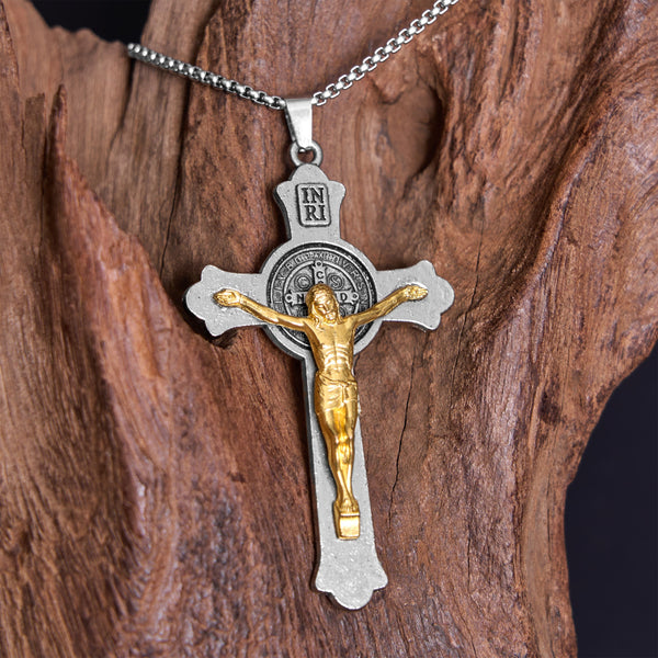 Classic Style St. Benedict Icon Jesus Crucifix Alloy Pendant Necklace