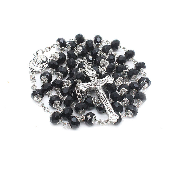 Madonna and Child & Crucifix of 6*8 mm Polyhedron Multicolor Glass Alloy Chain Rosary