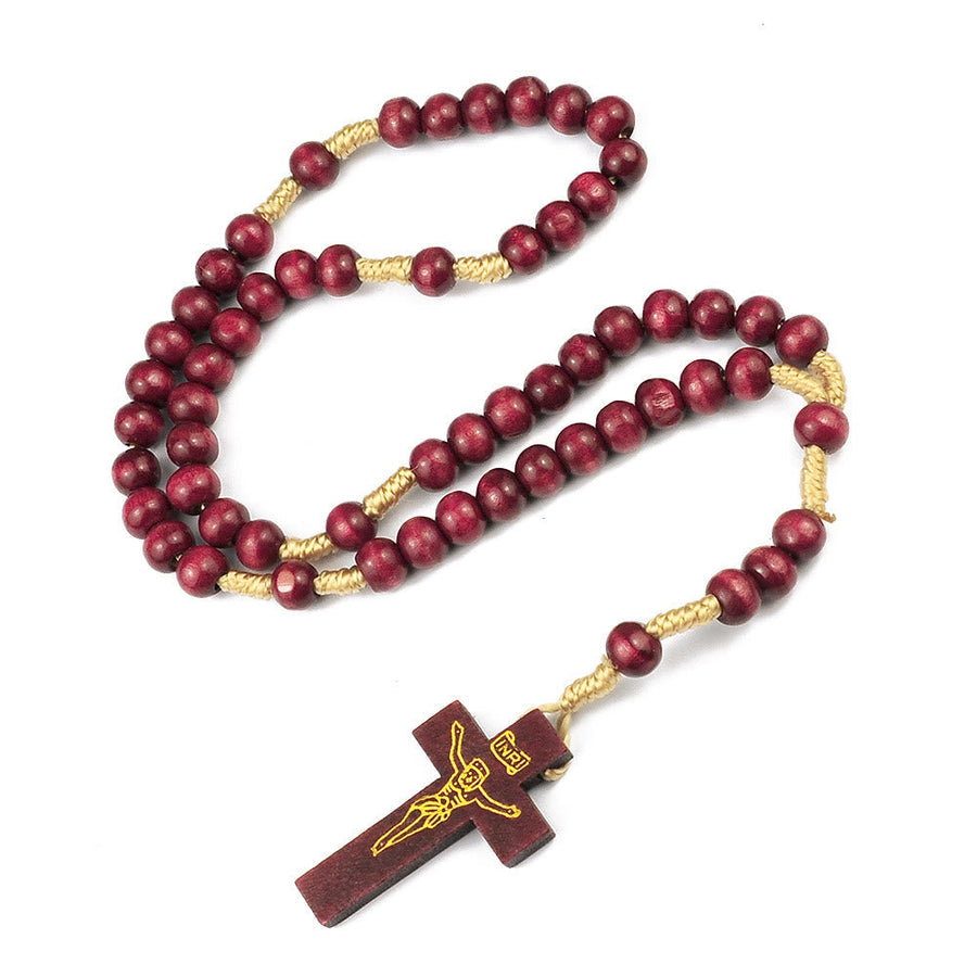 Crucifix of 7*8 mm Round Multicolor Wood Nylon Cord Rosary