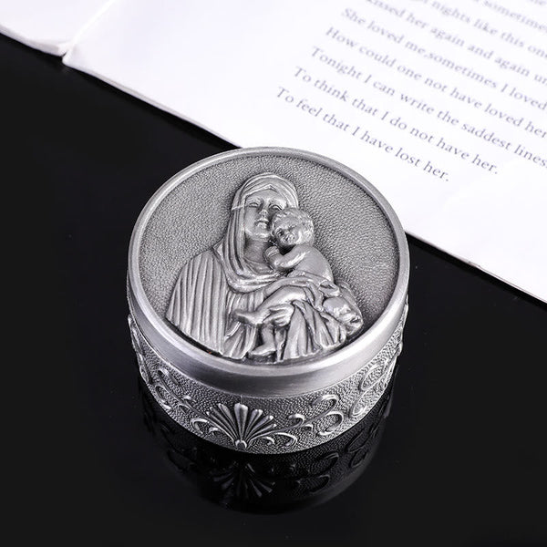 Classic Retro Style Crafted Madonna and Child Zinc Alloy Storage Box