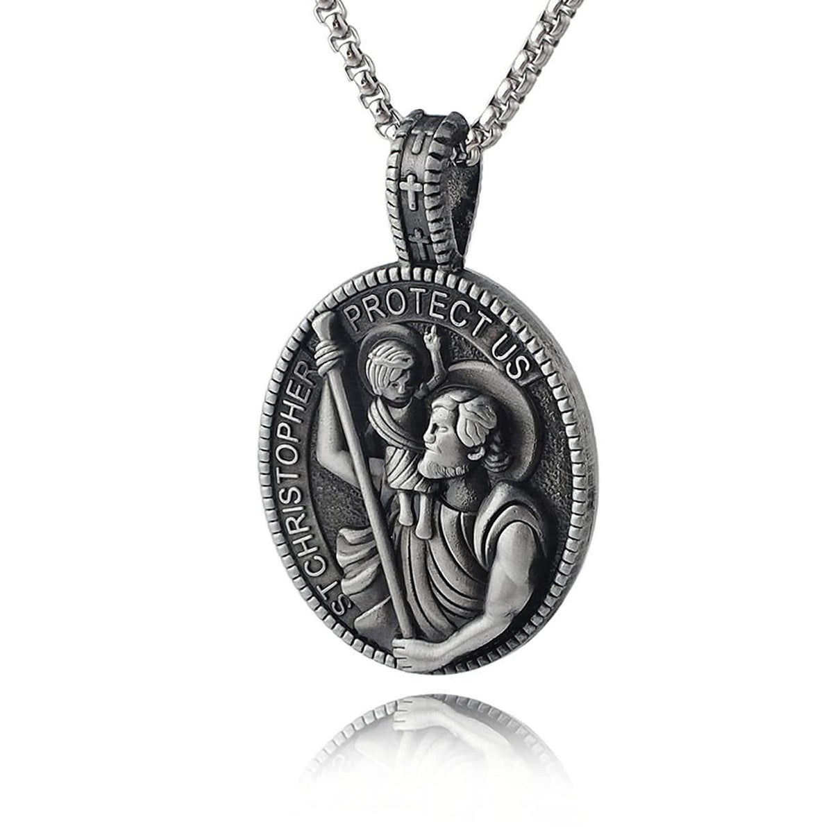 Classic Style Crafted St. Christopher Protect Us Pendant Necklace