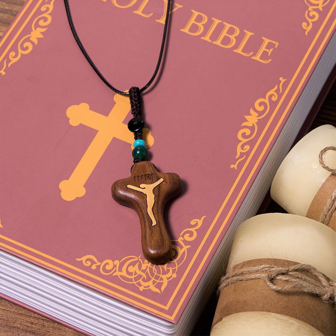 Minimalist Style Sandalwood & Boxwood Jesus Cross Amulet Pendant Keychain/Necklace