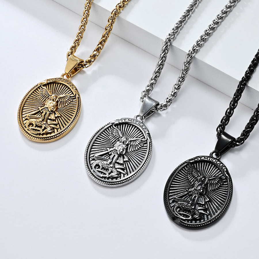 Classic Style Saint Michael Archangel Ephesians 6:10 Pendant Necklace