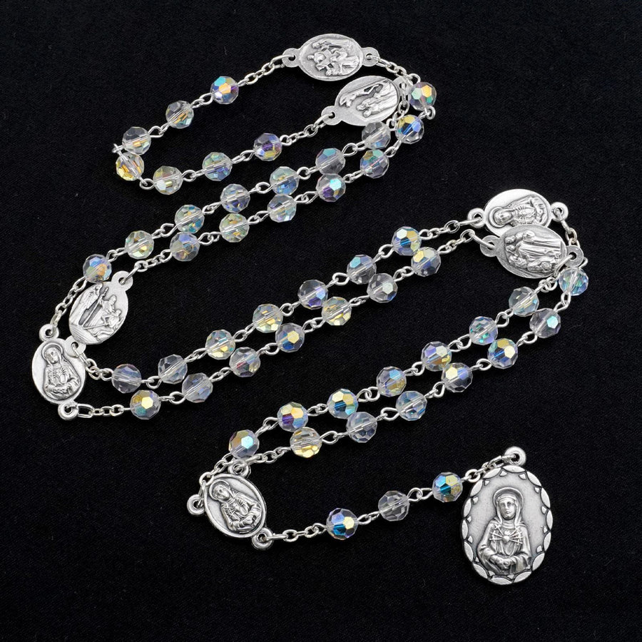 Virgin Mary of 6 mm Polyhedron Clear Crystal Alloy Chain Rosary