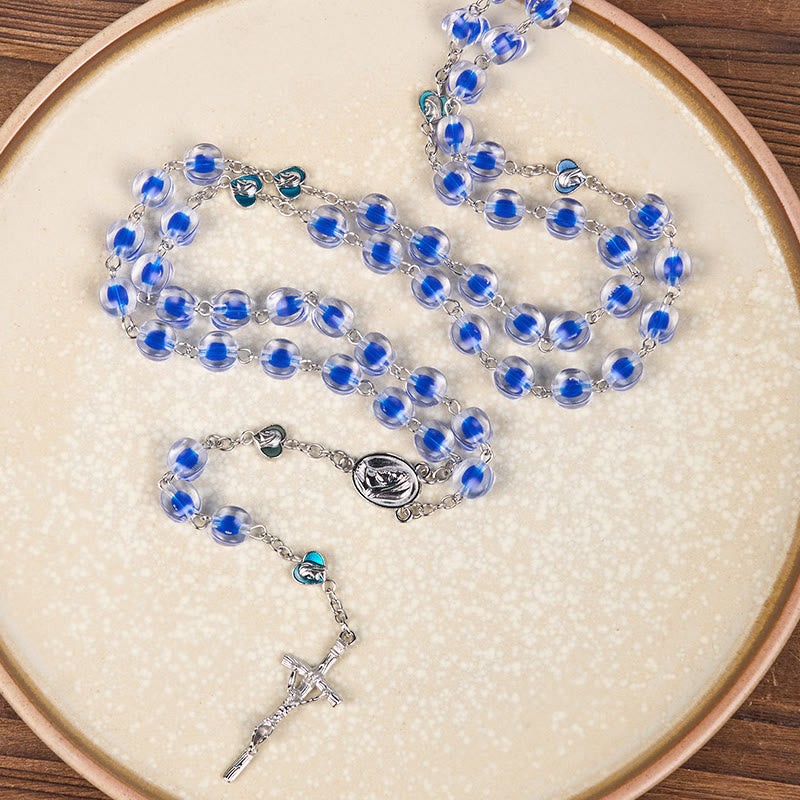 Our Lady & Crucifix of 10mm Polyhedron Blue Acrylic Alloy Chain Rosary