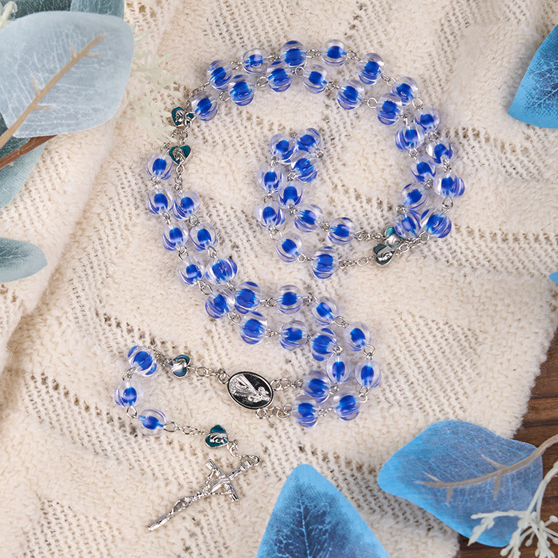 Our Lady & Crucifix of 10mm Polyhedron Blue Acrylic Alloy Chain Rosary
