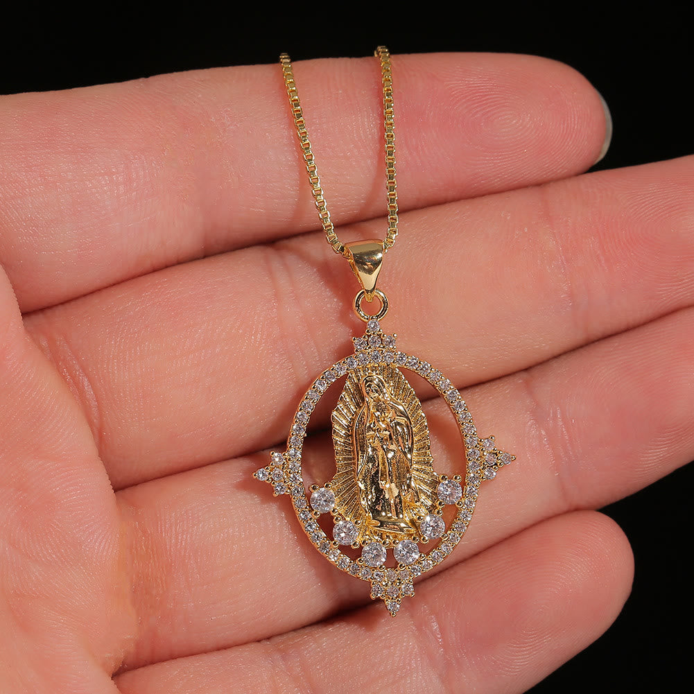 Luxury Style Our Lady of Guadalupe Gemstones Pendant Necklace