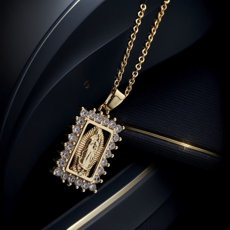 Virgin Mary Necklace with Colorful Micro-Pavé Zirconia Pendant