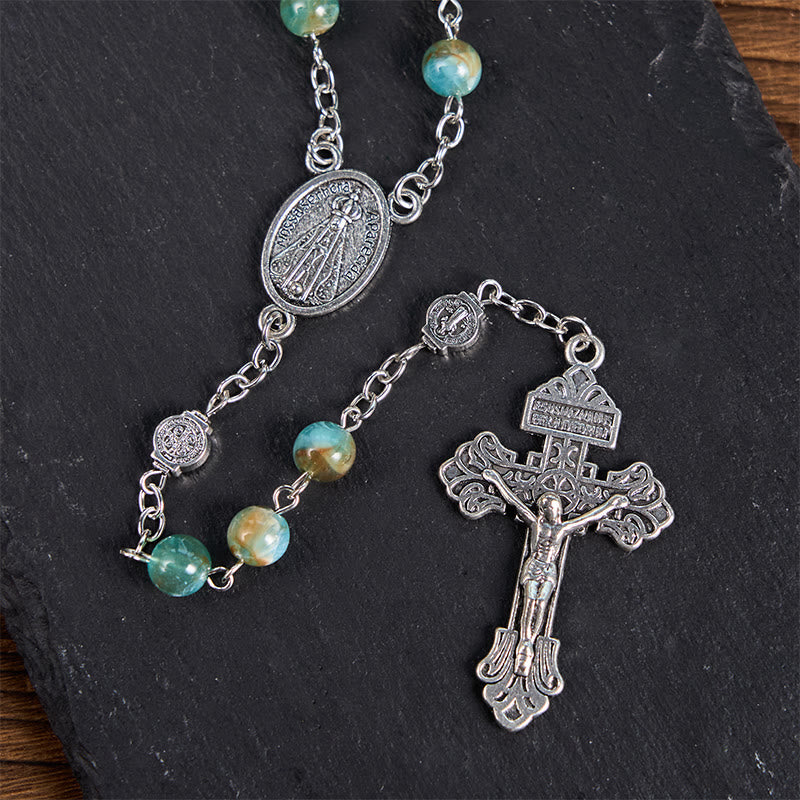 Our Lady of Aparecida & Crucifix of 8mm Round Green Acrylic Alloy Chain Rosary