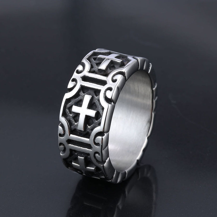 Retro Style Cross Engraved Stainless Steel Faith Protection Ring