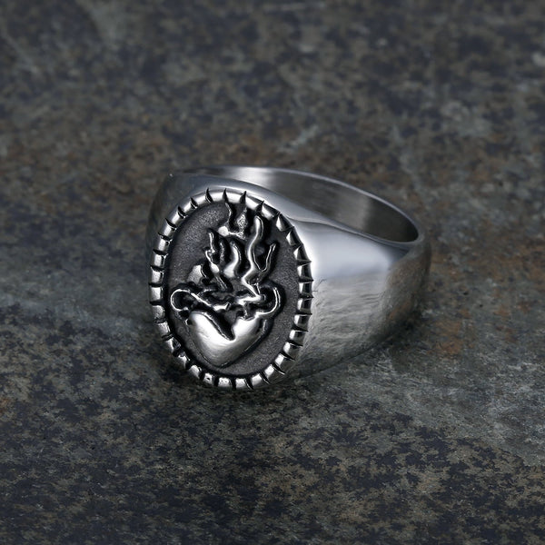 Classic Retro Style Jesus Sacred Heart Engraved Stainless Steel Faith Ring