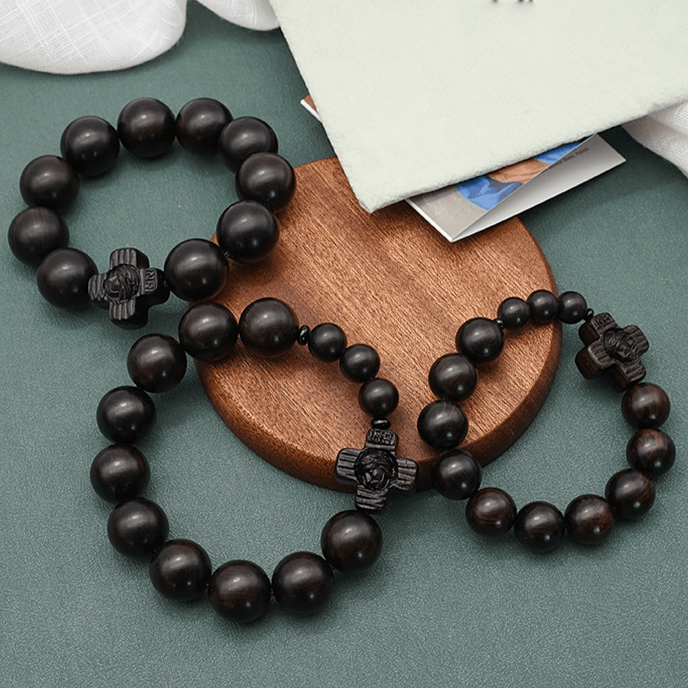 Classic Jesus Christ Cross Black Sandalwood Rosary Bracelet