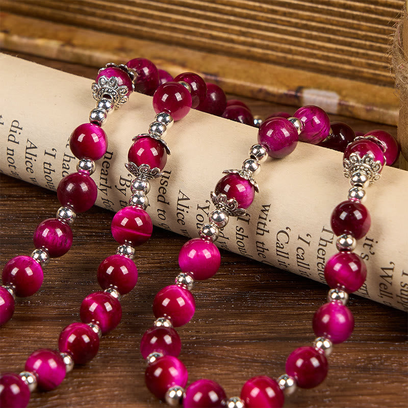 Miraculous Medal & Crucifix of 8mm Pink Tiger Eye Gemstone Beads Rosary