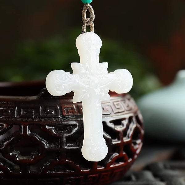 Serene Jade Carved Crucifix Pendant - Embodiment of Grace