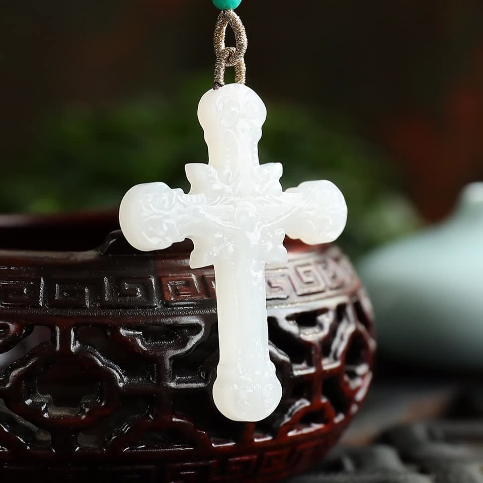 Serene Jade Carved Crucifix Pendant - Embodiment of Grace