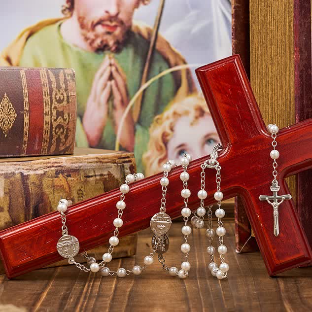 Crucifix & Our Lady of 8mm Pearl Prayer Beads Rosary (3 Colors)