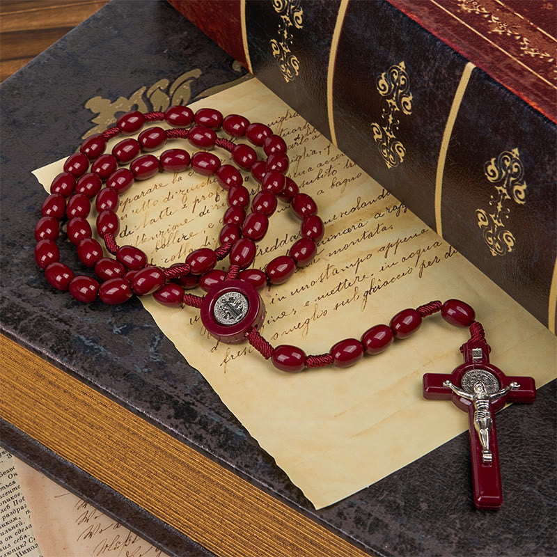 St. Benedict & Crucifix of 8*10mm Oval Bead Rosary - Three Timeless Colors