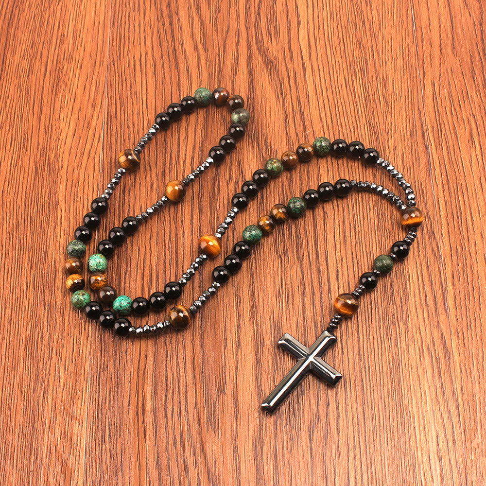 8mm African Turquoise & Yellow Tiger Eye Stone Prayer Rosary